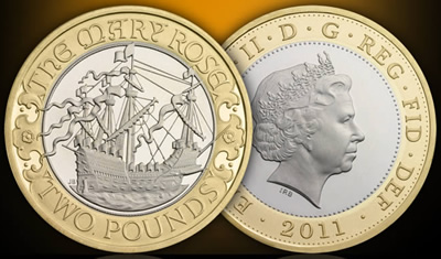 Maritime-Great,-Mary-Rose,-Immortalised-On-UK-�&pound;2-Coin